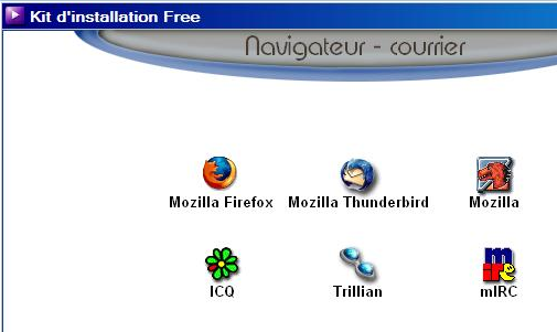 copie d'écran montrant l'outil d'installation de free.fr, mentionnant  Mozilla 1.x, Thunderbird et Firefox