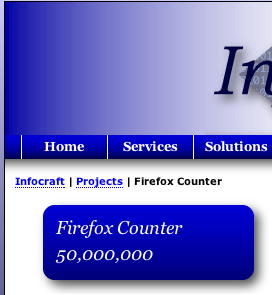 copie d'écran montrant le compteur des telechargements de Firefox affichant 50 millions.
